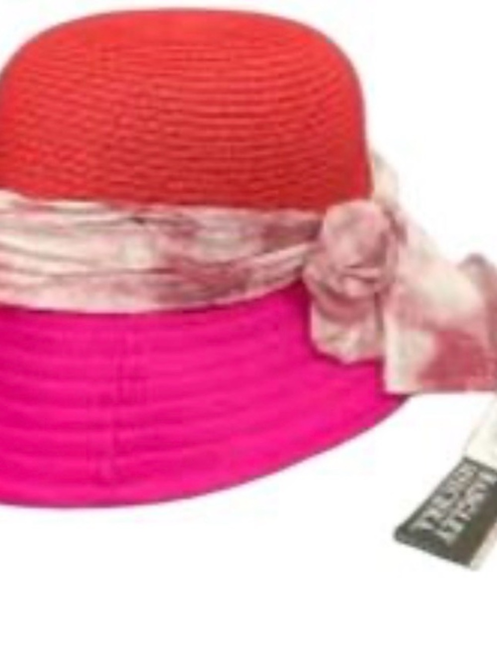 Badgley Mischka Red Top & Hot Pink Brim Straw Hat with Bow